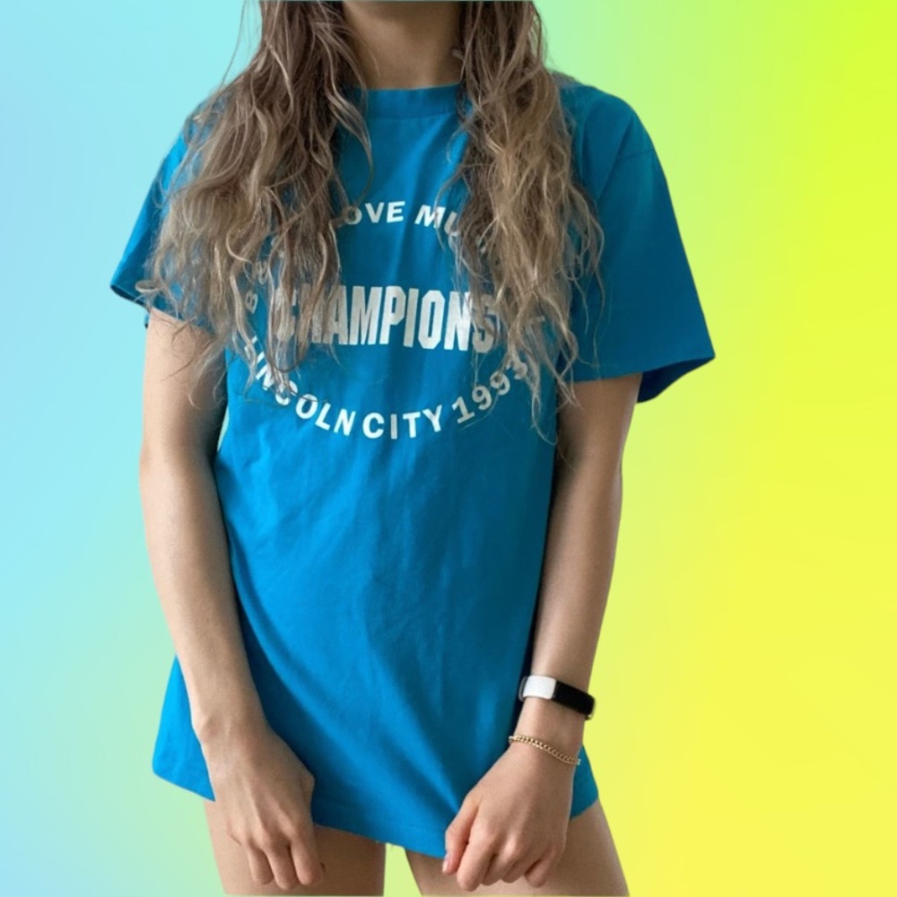 Vintage 1993 Mushball Champions Single Stitch Tee Teal Neon Sports Team …